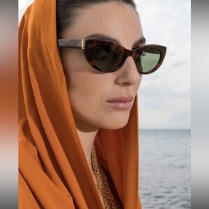 Saint Laurent Brown Sunglasses with Green Lenses SLM115